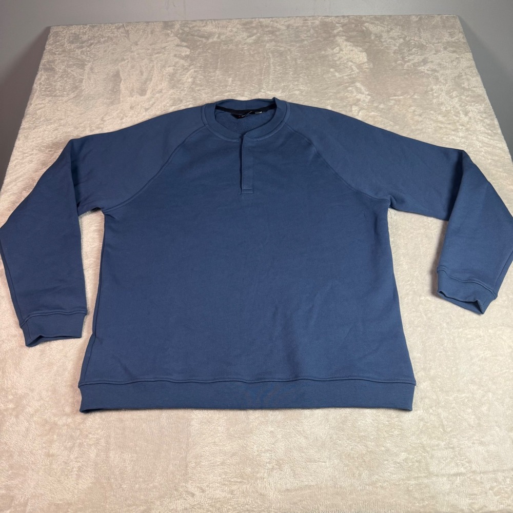 NWOT American Giant Men Midweight Snap Henley Pullover Sweatshirt L Blue Fleece - Picture 3 of 11